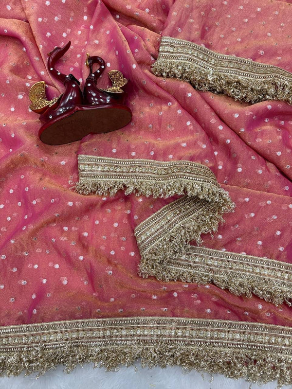 Pink Moss Satin Saree with Maharani Big Border | RD PRIYA