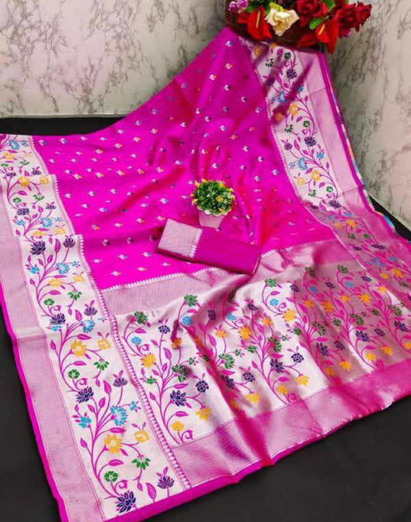 Pink Paithani Silk Saree | Traditional Wedding Wear detail view