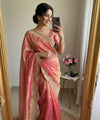 Pink Satin Saree with Gold Embroidery & Pearl Work Border | RD KAVITA