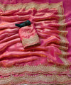Pink Satin Saree with Gold Embroidery & Pearl Work Border | RD KAVITA