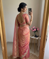 Pink Satin Saree with Gold Embroidery & Pearl Work Border | RD KAVITA