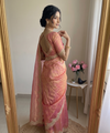 Pink Satin Saree with Gold Embroidery & Pearl Work Border | RD KAVITA