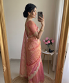 Pink Satin Saree with Gold Embroidery & Pearl Work Border | RD KAVITA