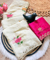 Pink & White Rangoli Silk Saree with Floral Embroidery & Mirror Work | RD TARA