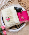 Pink & White Rangoli Silk Saree with Floral Embroidery & Mirror Work | RD TARA