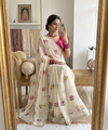 Pink & White Rangoli Silk Saree with Floral Embroidery & Mirror Work | RD TARA