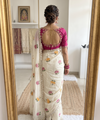 Pink & White Rangoli Silk Saree with Floral Embroidery & Mirror Work | RD TARA