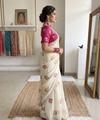 Pink & White Rangoli Silk Saree with Floral Embroidery & Mirror Work | RD TARA