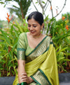 Pista Green Banarasi Silk Saree | Wedding & Reception Wear