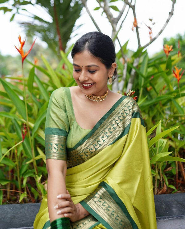 Pista Green Banarasi Silk Saree | Wedding & Reception Wear