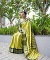 Pista Green Banarasi Silk Saree | Wedding & Reception Wear