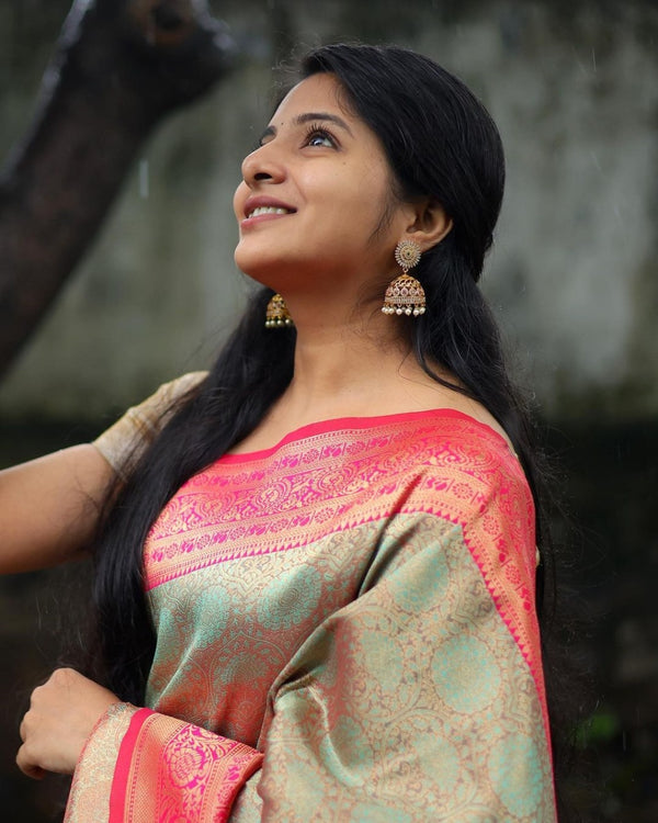 Pista Jacquard Silk Saree | Ethnic Wear for Women