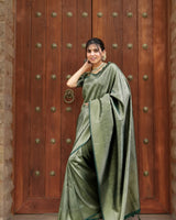 Pista Jacquard Silk Saree | Festive & Party Wear