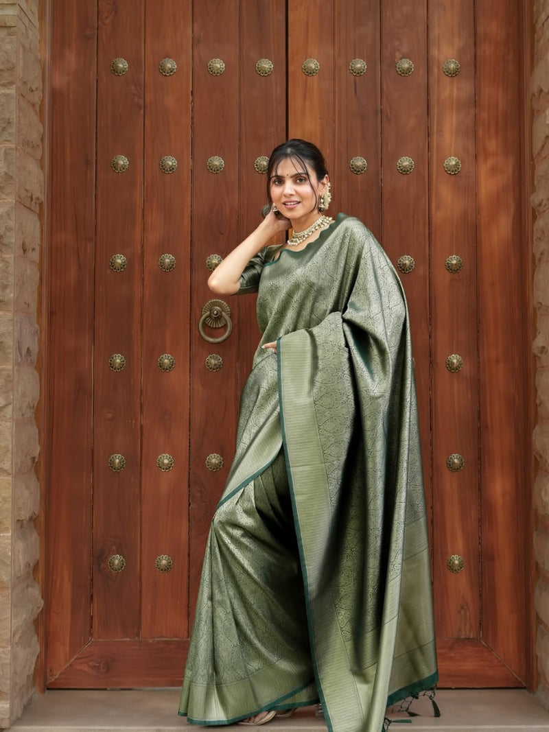 Pista Jacquard Silk Saree | Festive & Party Wear