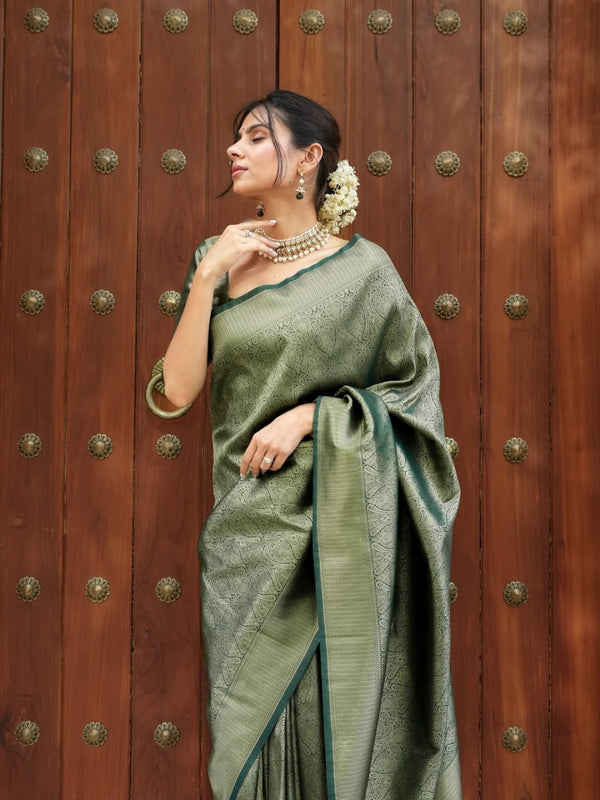 Pista Jacquard Silk Saree | Festive & Party Wear