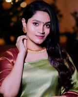 Pista Jacquard Silk Saree | Rich Zari Border Saree