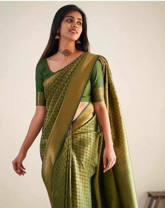 Pista Jacquard Silk Saree | Rich Zari Border Saree
