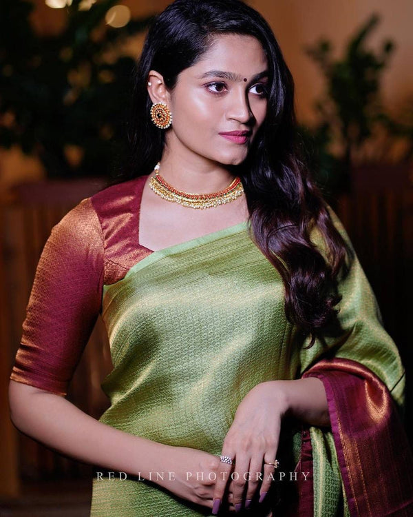 Pista Jacquard Silk Saree | Rich Zari Border Saree