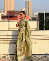 Pista Jacquard Silk Saree | Wedding & Reception Wear