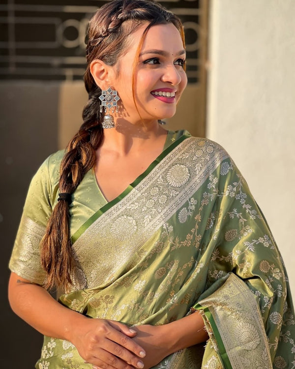 Pista Jacquard Silk Saree | Wedding & Reception Wear