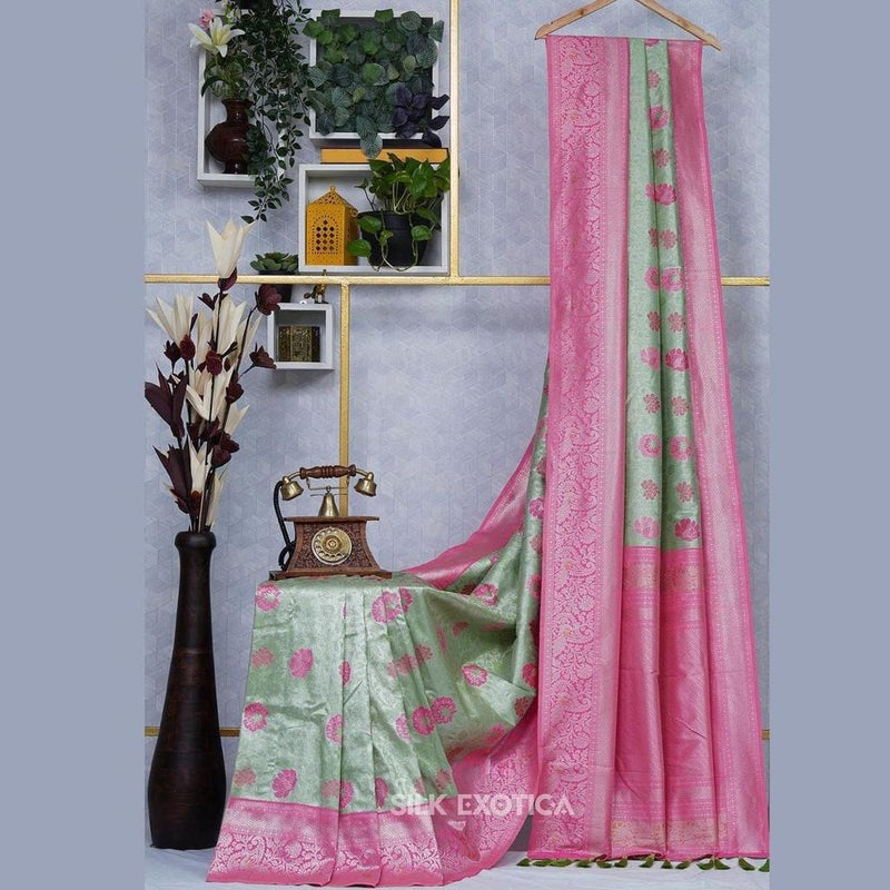 Pista Kanjivaram Silk Saree | Festival & Ceremony Wear