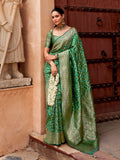 Pista Paithani Silk Saree | Peacock Motif Zari Pallu