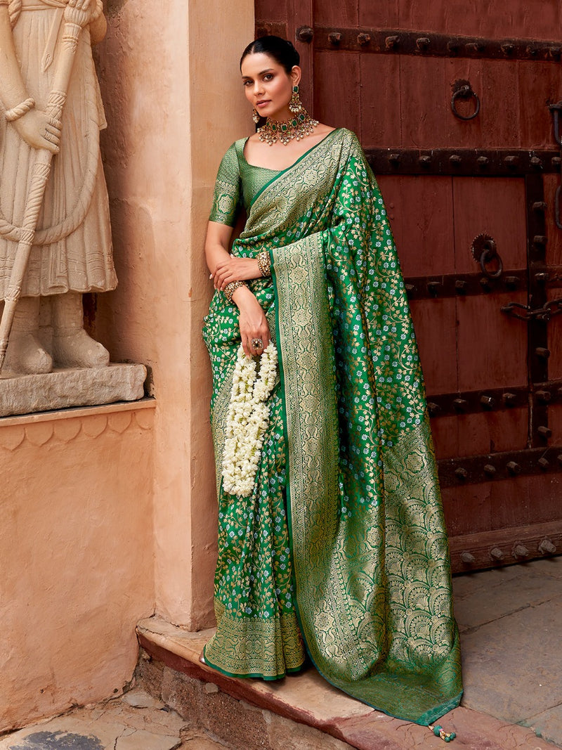 Pista Paithani Silk Saree | Peacock Motif Zari Pallu