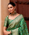 Pista Paithani Silk Saree | Peacock Motif Zari Pallu