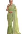 Pista Satin Saree with Zari Weaving & Siroski Border | RD TANISHKA