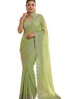 Pista Satin Saree with Zari Weaving & Siroski Border | RD TANISHKA