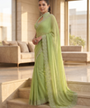 Pista Satin Saree with Zari Weaving & Siroski Border | RD TANISHKA