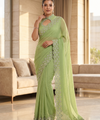 Pista Satin Saree with Zari Weaving & Siroski Border | RD TANISHKA