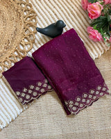 Plum Space Silk Jarkan Work Saree for Wedding & Party | RD TAMANAH