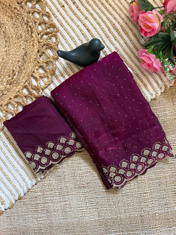 Plum Space Silk Jarkan Work Saree for Wedding & Party | RD TAMANAH detail view