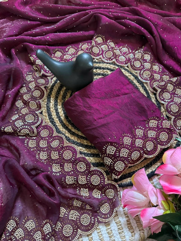 Plum Space Silk Jarkan Work Saree for Wedding & Party | RD TAMANAH
