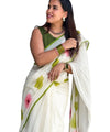 Premium Floral Printed Linen Cotton Saree - White | Daily Wear & Festive Wear