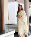 Premium Floral Printed Linen Cotton Saree - White | Daily Wear & Festive Wear