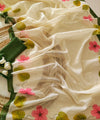Premium Floral Printed Linen Cotton Saree - White | Daily Wear & Festive Wear