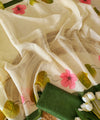 Premium Floral Printed Linen Cotton Saree - White | Daily Wear & Festive Wear