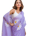 Premium Lavender Linen Cotton Saree with Daisy Floral Print | Daily Wear & Festive Wear
