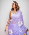 Premium Lavender Linen Cotton Saree with Daisy Floral Print | Daily Wear & Festive Wear