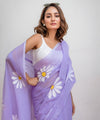 Premium Lavender Linen Cotton Saree with Daisy Floral Print | Daily Wear & Festive Wear