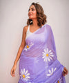 Premium Lavender Linen Cotton Saree with Daisy Floral Print | Daily Wear & Festive Wear