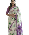 Premium Linen Cotton Floral Saree - White | Daily Wear & Festive Wear