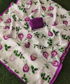 Premium Linen Cotton Floral Saree - White | Daily Wear & Festive Wear