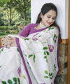 Premium Linen Cotton Floral Saree - White | Daily Wear & Festive Wear