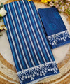 Premium Linen Cotton Indigo Striped Saree with Floral Borders - Blue | Daily Wear & Festive Wear