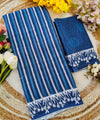 Premium Linen Cotton Indigo Striped Saree with Floral Borders - Blue | Daily Wear & Festive Wear
