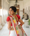 Premium Linen Cotton Printed Saree - White | Daily Wear & Festive Wear