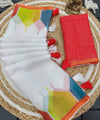 Premium Linen Cotton Printed Saree - White | Daily Wear & Festive Wear
